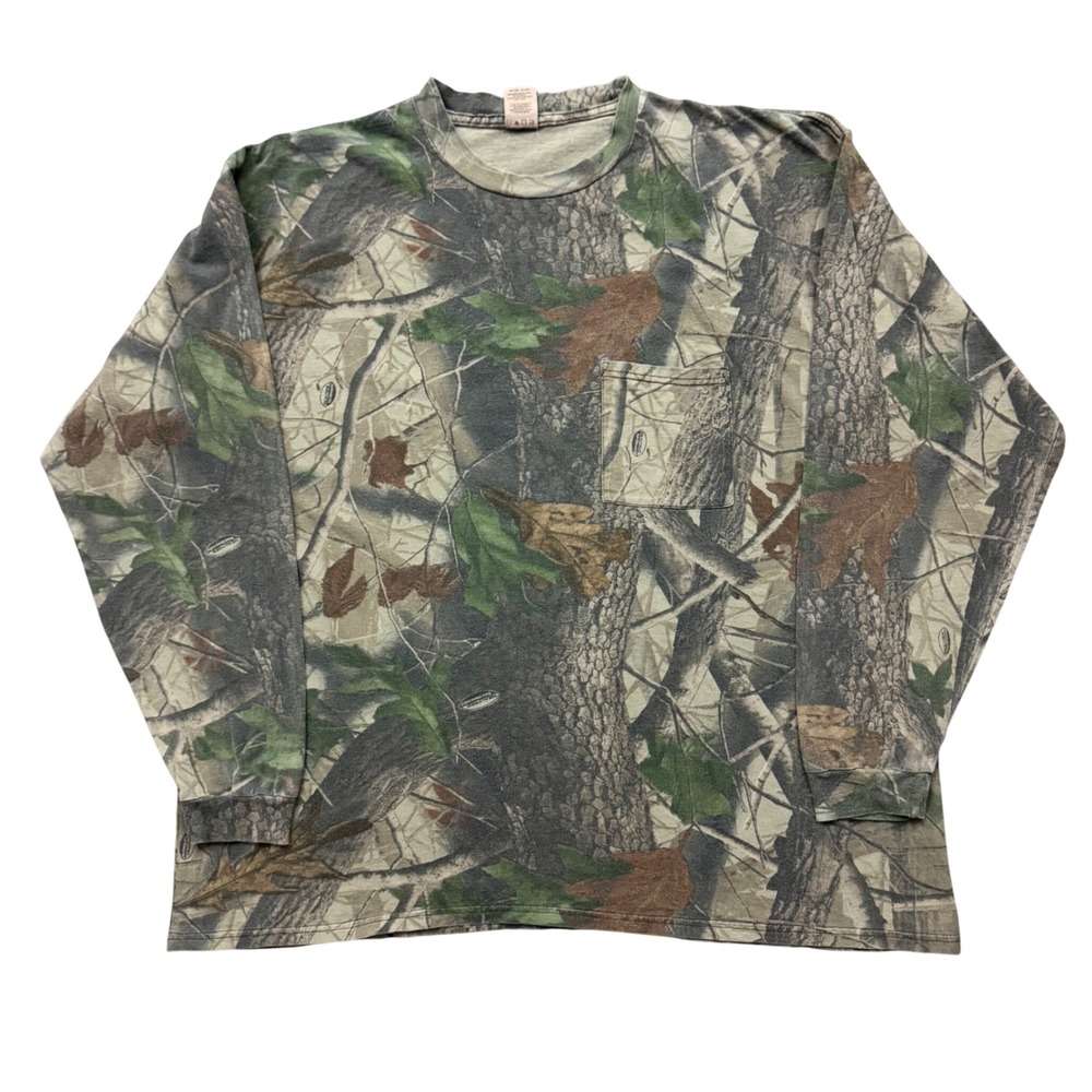 Vintage Liberty Realtree Hardwoods Camo Long Sleeve Pocket T-Shirt Tee 2XL